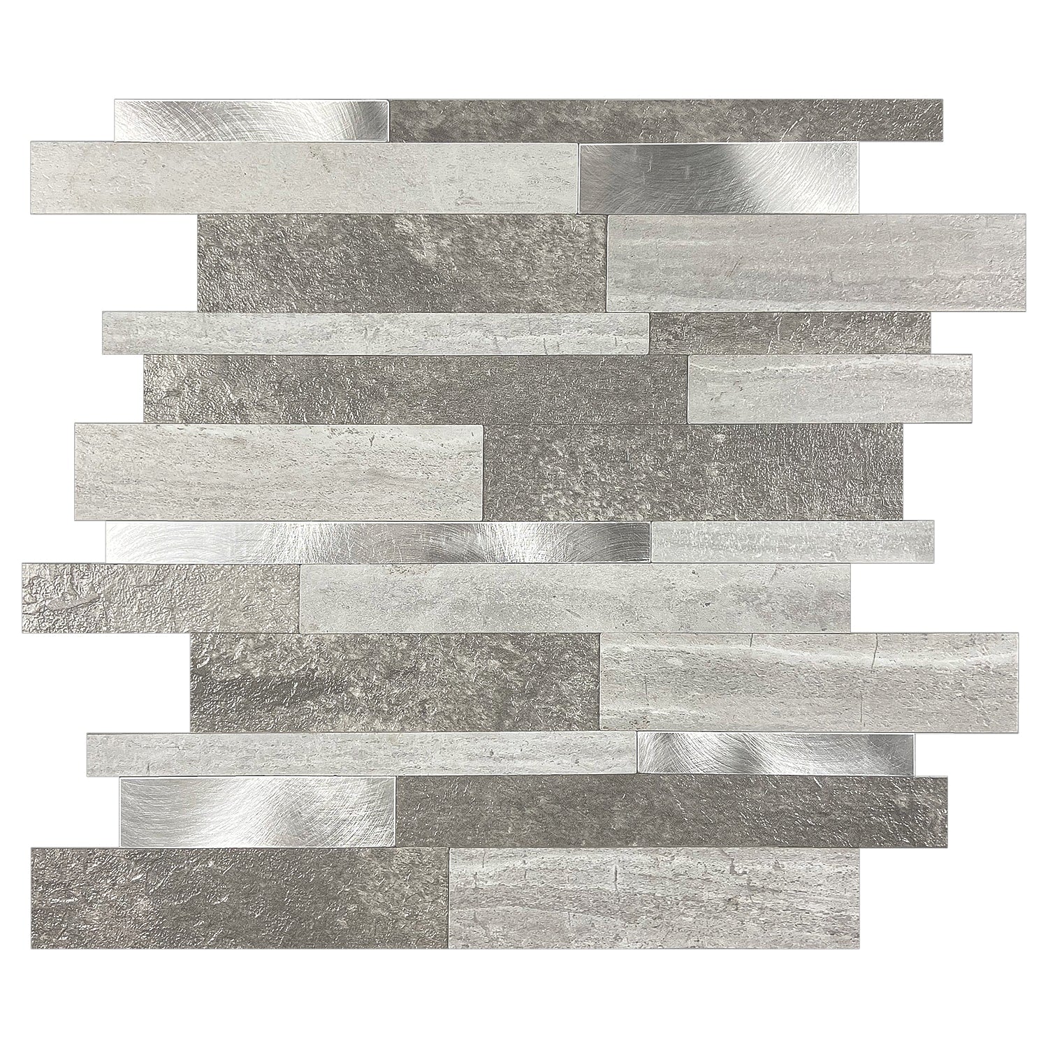 Murella Metal Dark stone with silver metal accents 11-7/8-in x 11-7/8-in Multi-finish Metal Multi-shaped Peel and stick Mosaic Wall Tile product image