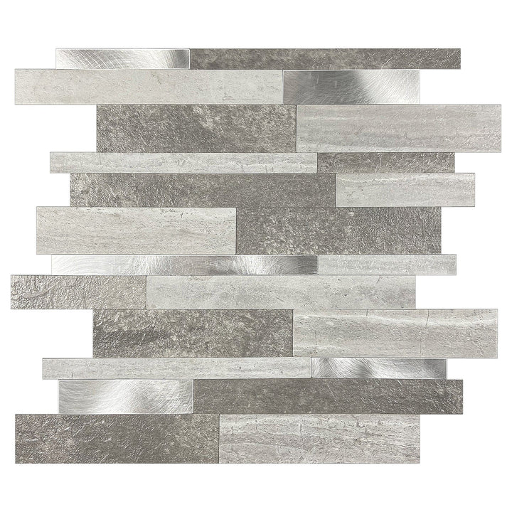 Murella Metal Dark stone with silver metal accents 11-7/8-in x 11-7/8-in Multi-finish Metal Multi-shaped Peel and stick Mosaic Wall Tile product image