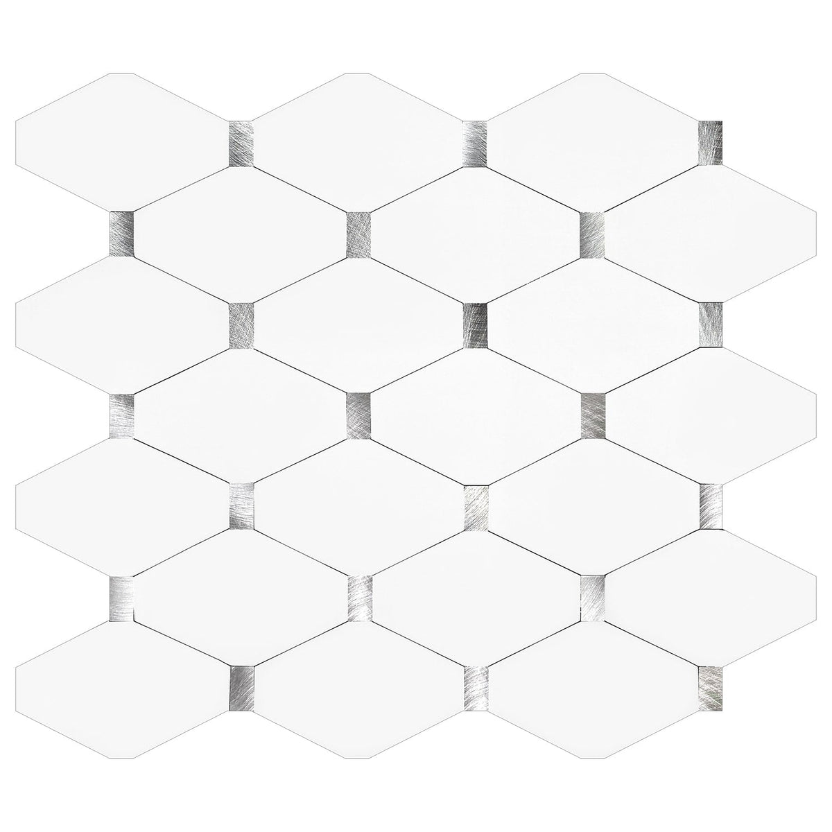 Murella Metal White with silver metal accents 11-1/4-in x 12-in Multi-finish Metal Patterned Diamond Peel and stick Mosaic Wall Tile product image