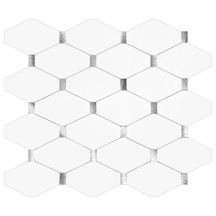 Murella Metal White with silver metal accents 11-1/4-in x 12-in Multi-finish Metal Patterned Diamond Peel and stick Mosaic Wall Tile product image