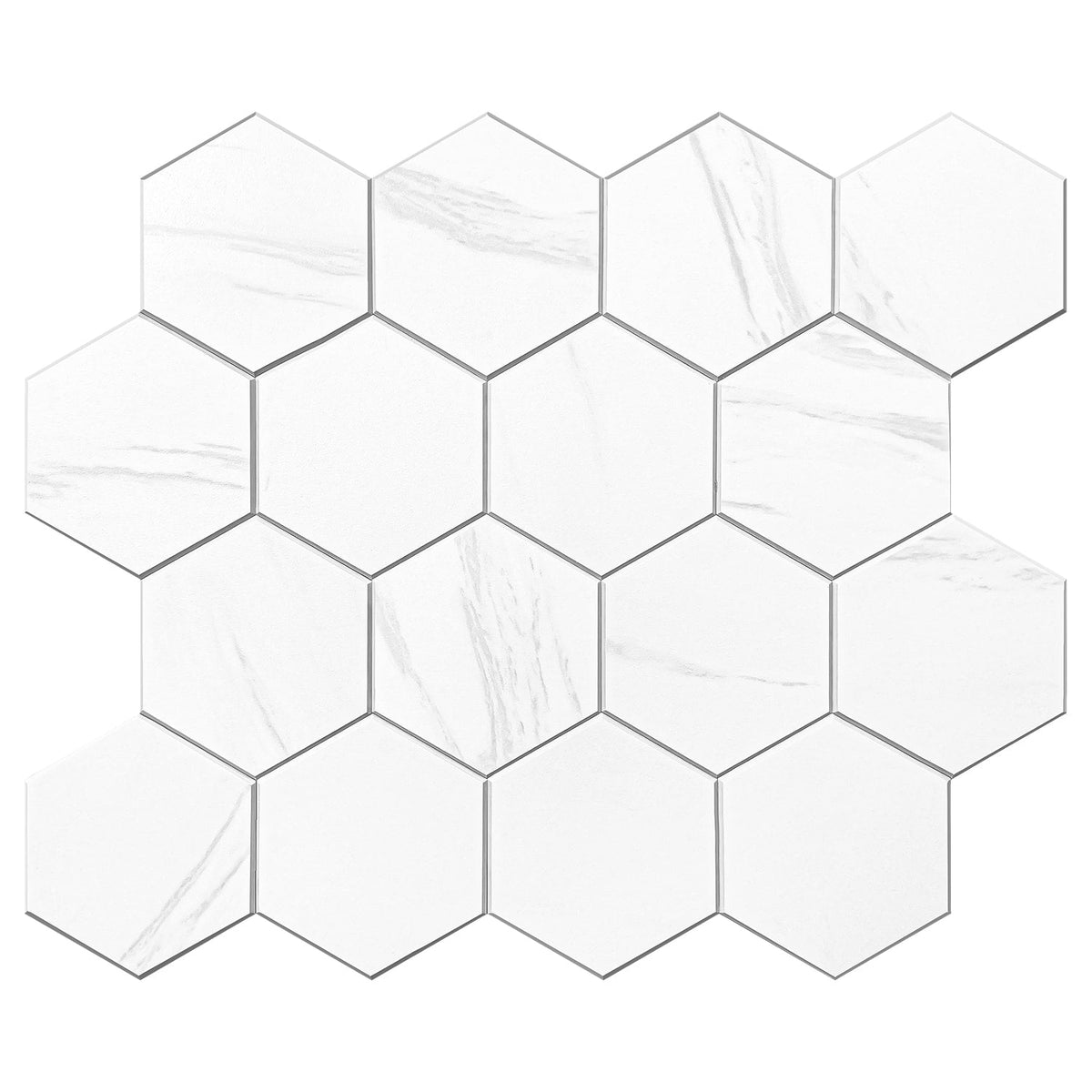 Murella SPC Light White Marble 10-in x 11-1/2-in Matte Composite Marble look Hexagon Peel and stick Mosaic Wall Tile product image