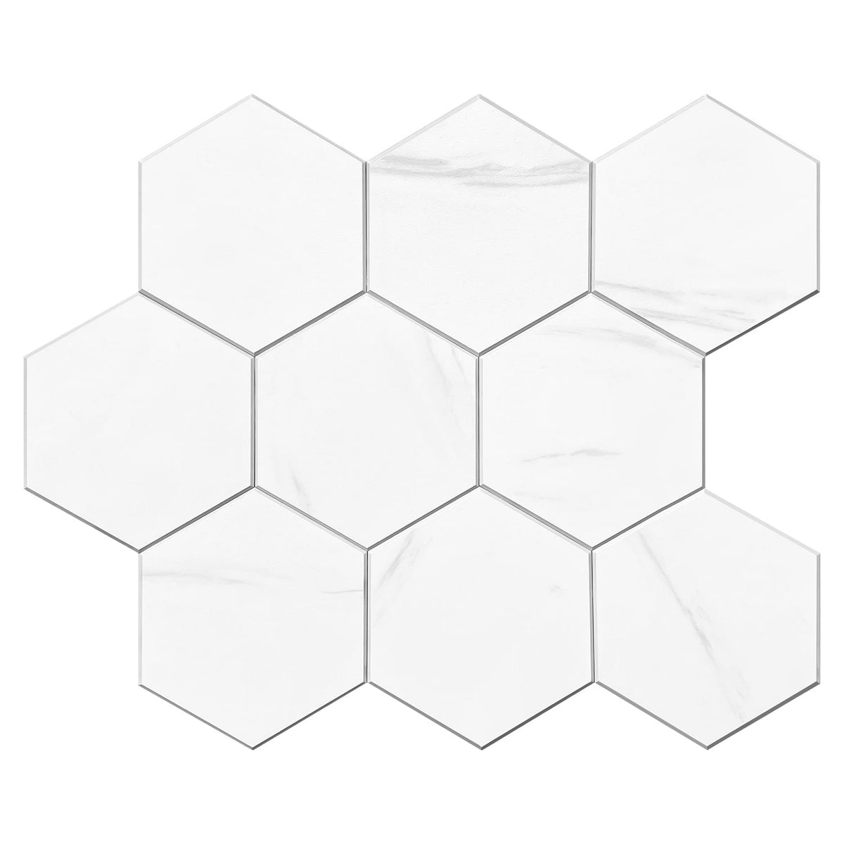 Murella SPC Light White Marble 10-in x 10-in Matte Composite Marble look Hexagon Peel and stick Mosaic Wall Tile product image