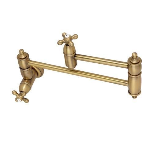 Kingston Brass Restoration Antique Brass 2-Handle Wall-Mount Pot Filler Handle Kitchen Faucet