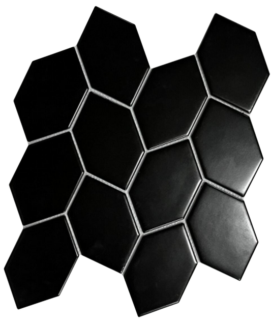 allen + roth Black Porcelain Mosaic in Stretched Hexagon Leaf Pattern Black 12-in x 14-in Glazed Porcelain Patterned Diamond Mosaic Floor and Wall Tile product image