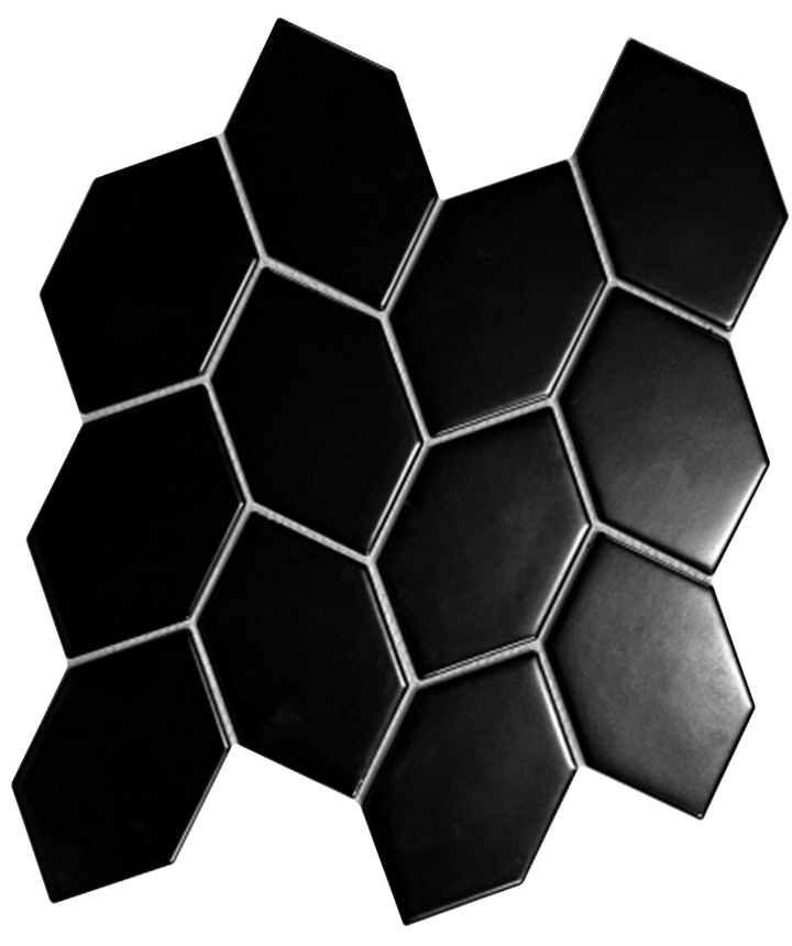 allen + roth Black Porcelain Mosaic in Stretched Hexagon Leaf Pattern Black 12-in x 14-in Glazed Porcelain Patterned Diamond Mosaic Floor and Wall Tile product image