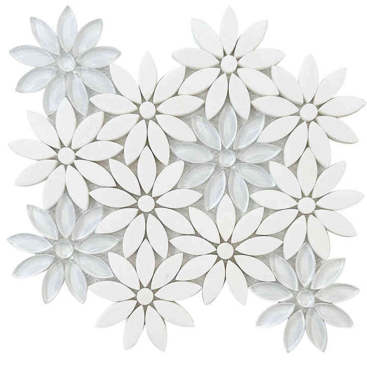 allen + roth White 10-in x 11-in Polished Glass/Stone Mixed Patterned Arabesque Mosaic Wall Tile product image