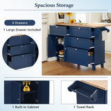 SINOFURN Blue Mdf Base with Wood Top Rolling Kitchen Cart (29.5-in x 47.6-in x 36.6-in)