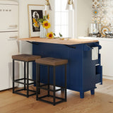 SINOFURN Blue Mdf Base with Wood Top Rolling Kitchen Cart (29.5-in x 47.6-in x 36.6-in)