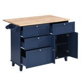 SINOFURN Blue Mdf Base with Wood Top Rolling Kitchen Cart (29.5-in x 47.6-in x 36.6-in)