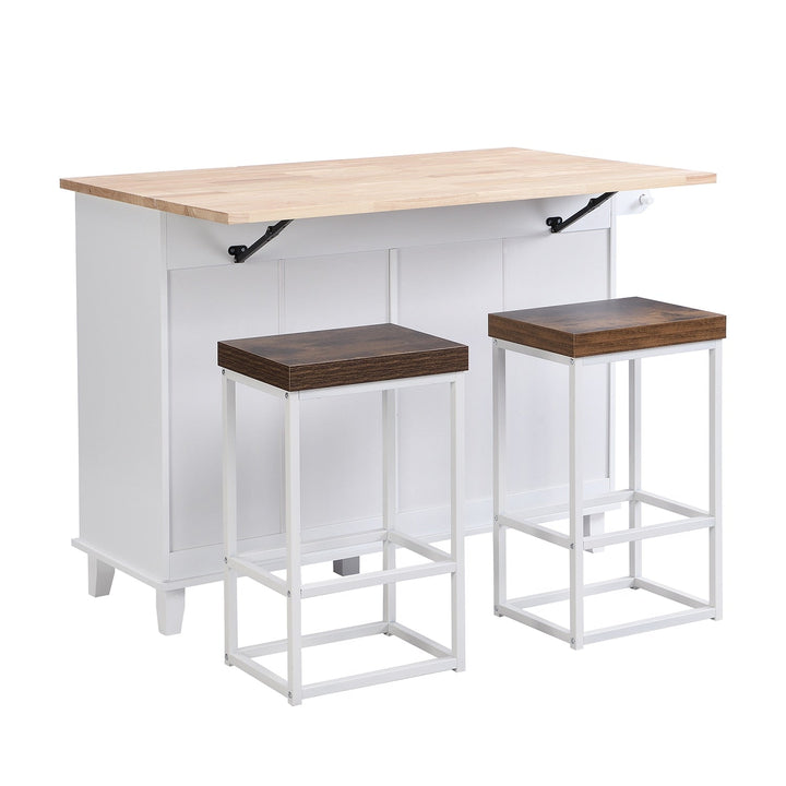 SINOFURN White Mdf Base with Wood Top Rolling Kitchen Cart (29.5-in x 47.6-in x 36.6-in)