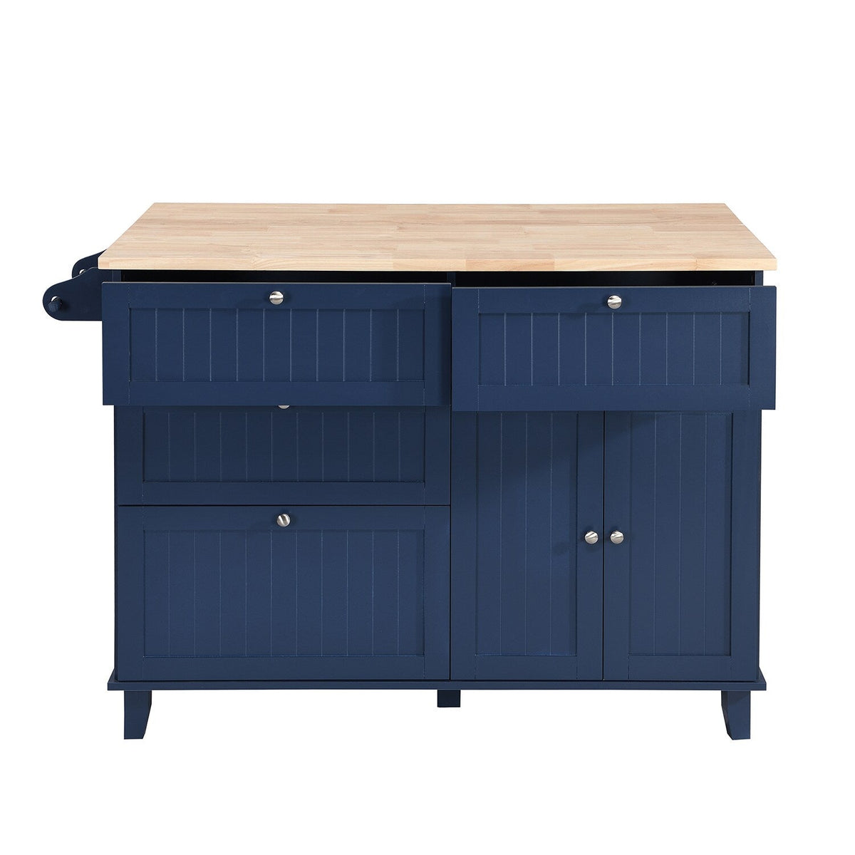 SINOFURN Blue Mdf Base with Wood Top Rolling Kitchen Cart (29.5-in x 47.6-in x 36.6-in)