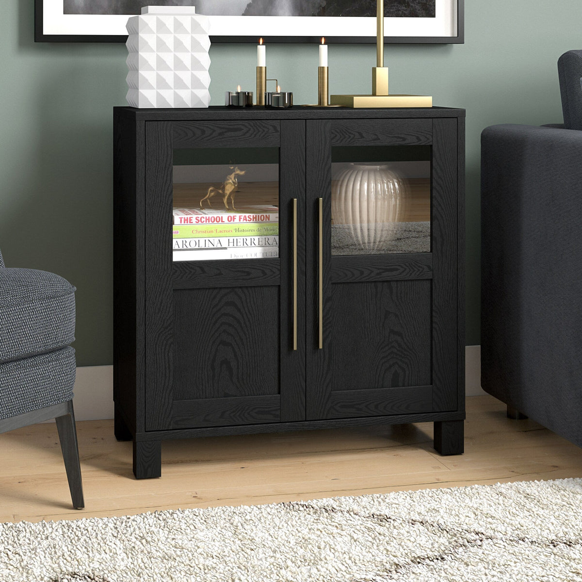 Hailey Home Holbrook Black Grain 2-Shelf Office Cabinet