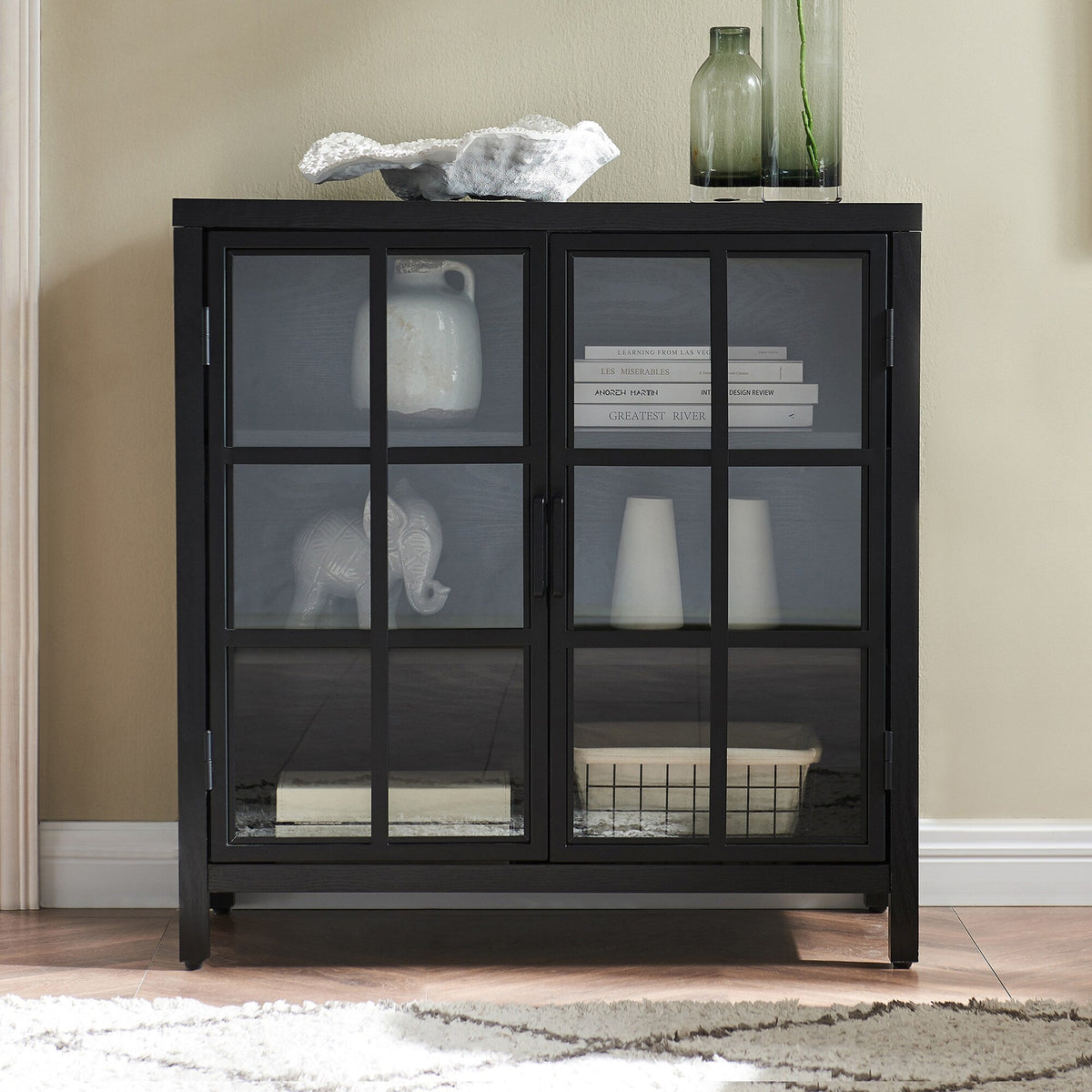 Hailey Home Bennett Black Grain 2-Shelf Office Cabinet