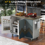 Bybafun Blue Mdf Base with Mdf Wood Top Rolling Kitchen Cart (25.7-in x 51.6-in x 36.7-in)