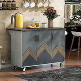 Bybafun Blue Mdf Base with Mdf Wood Top Rolling Kitchen Cart (25.7-in x 51.6-in x 36.7-in)