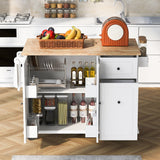 Bybafun White Mdf Base with Wood Top Rolling Kitchen Cart (28.7-in x 53.9-in x 36.8-in)
