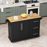 Bybafun Black Mdf Base with Mdf Wood Top Rolling Kitchen Cart (29.9-in x 52-in x 35.4-in)