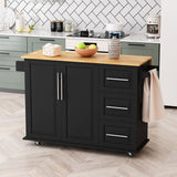 Bybafun Black Mdf Base with Mdf Wood Top Rolling Kitchen Cart (29.9-in x 52-in x 35.4-in)