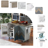 Bybafun Blue Mdf Base with Mdf Wood Top Rolling Kitchen Cart (25.7-in x 51.6-in x 36.7-in)