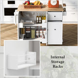 Bybafun White Mdf Base with Wood Top Rolling Kitchen Cart (28.7-in x 53.9-in x 36.8-in)