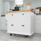 Bybafun White Mdf Base with Wood Top Rolling Kitchen Cart (17.5-in x 43.7-in x 32.5-in)