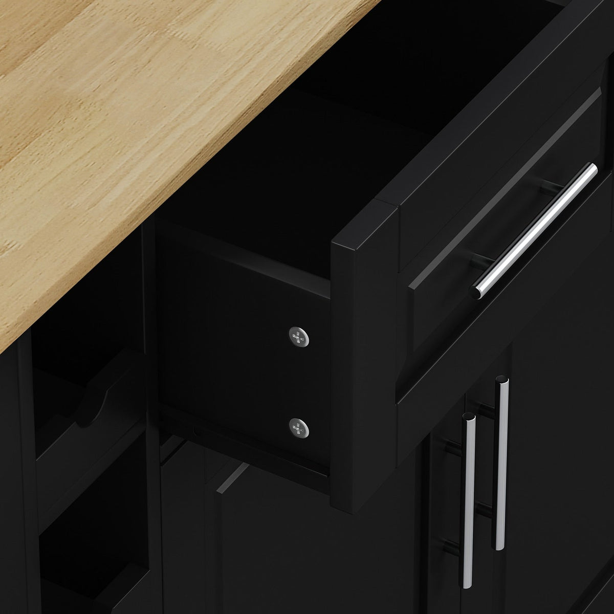 Bybafun Black Mdf Base with Wood Top Rolling Kitchen Cart (29.9-in x 46.5-in x 35.8-in)