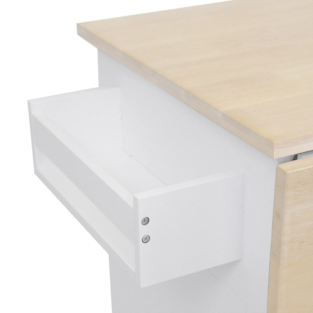 Bybafun White Mdf Base with Wood Top Rolling Kitchen Cart (28.7-in x 53.9-in x 36.8-in)