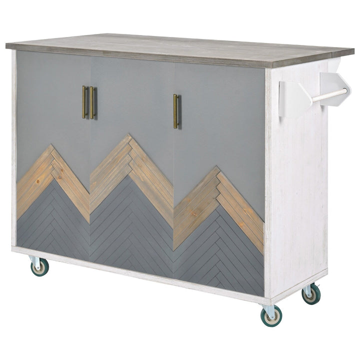 Bybafun Blue Mdf Base with Mdf Wood Top Rolling Kitchen Cart (25.7-in x 51.6-in x 36.7-in)