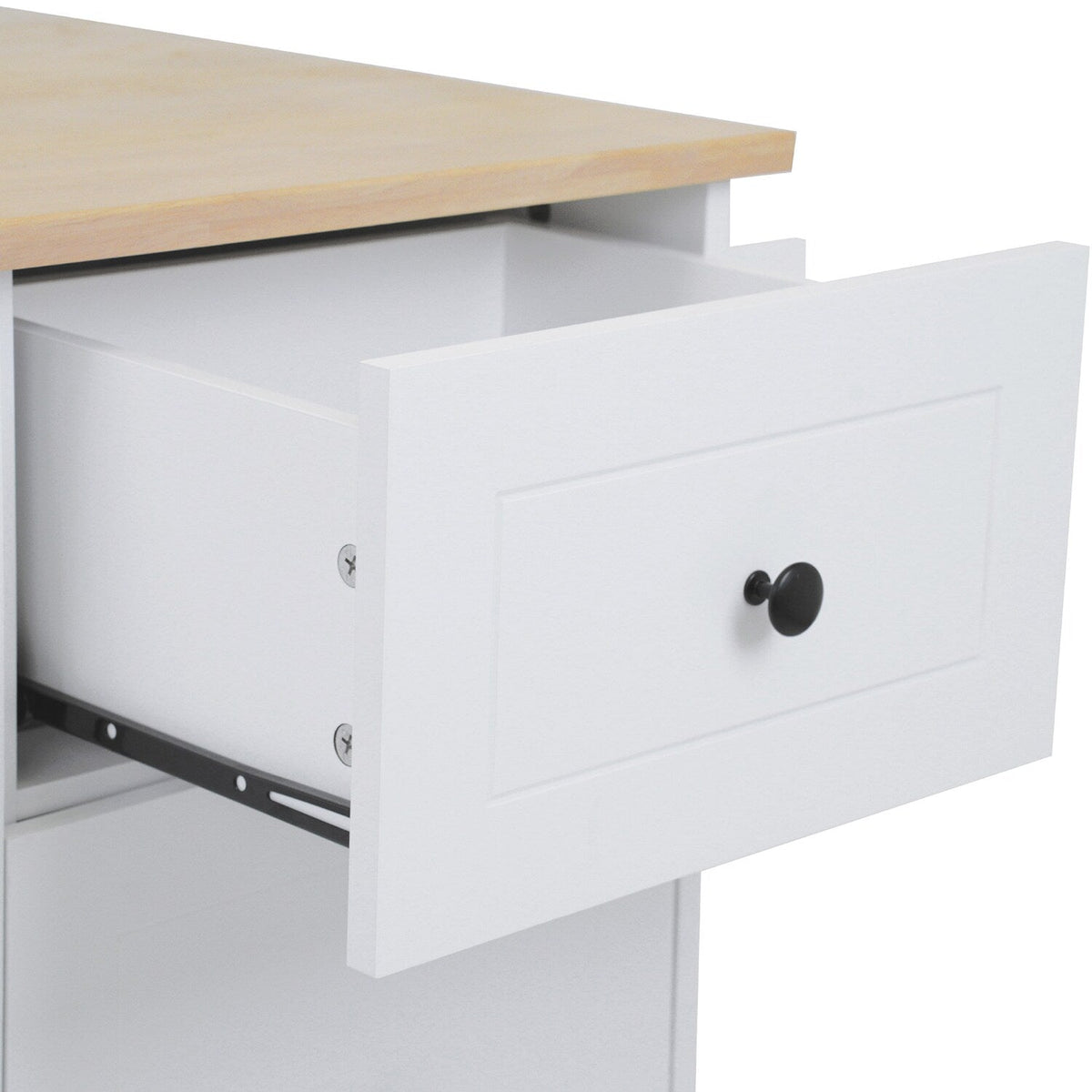 Bybafun White Mdf Base with Wood Top Rolling Kitchen Cart (28.7-in x 53.9-in x 36.8-in)