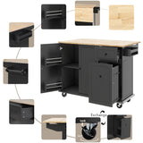 Bybafun Black Mdf Base with Wood Top Rolling Kitchen Cart (28.7-in x 53.9-in x 36.8-in)