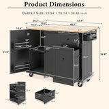 Bybafun Black Mdf Base with Wood Top Rolling Kitchen Cart (28.7-in x 53.9-in x 36.8-in)