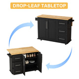 Bybafun Black Mdf Base with Mdf Wood Top Rolling Kitchen Cart (29.9-in x 52-in x 35.4-in)