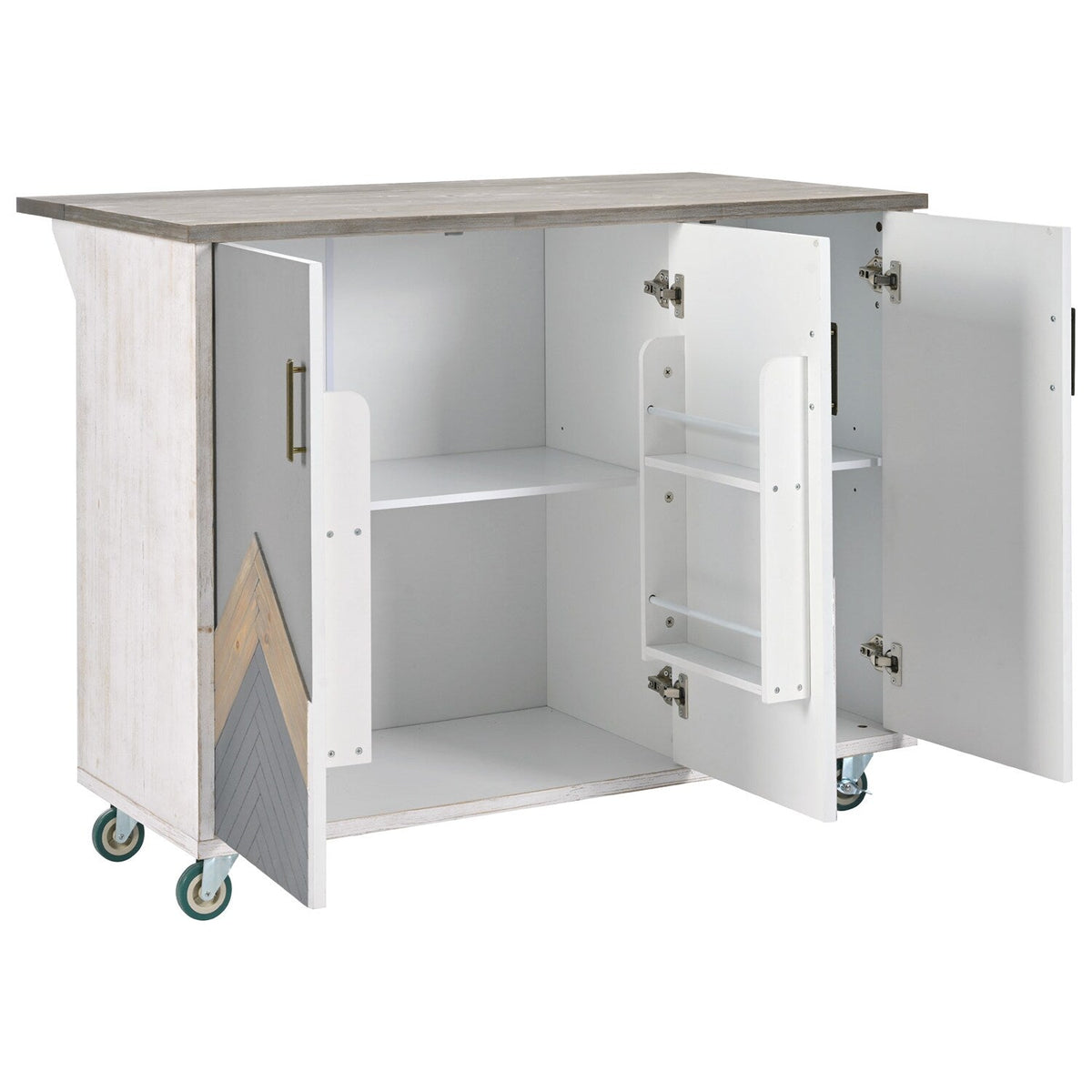 Bybafun Blue Mdf Base with Mdf Wood Top Rolling Kitchen Cart (25.7-in x 51.6-in x 36.7-in)