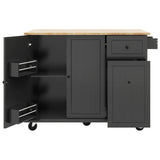 Bybafun Black Mdf Base with Wood Top Rolling Kitchen Cart (28.7-in x 53.9-in x 36.8-in)