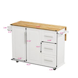 Bybafun White Mdf Base with Mdf Wood Top Rolling Kitchen Cart (29.9-in x 52-in x 35.4-in)