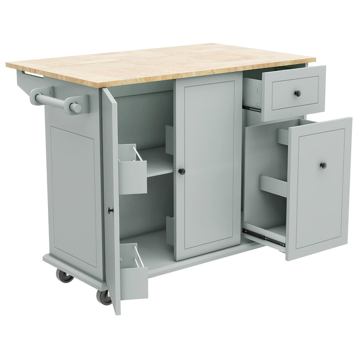 Bybafun Gray Mdf Base with Wood Top Rolling Kitchen Cart (28.7-in x 53.9-in x 36.8-in)