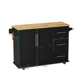 Bybafun Black Mdf Base with Mdf Wood Top Rolling Kitchen Cart (29.9-in x 52-in x 35.4-in)