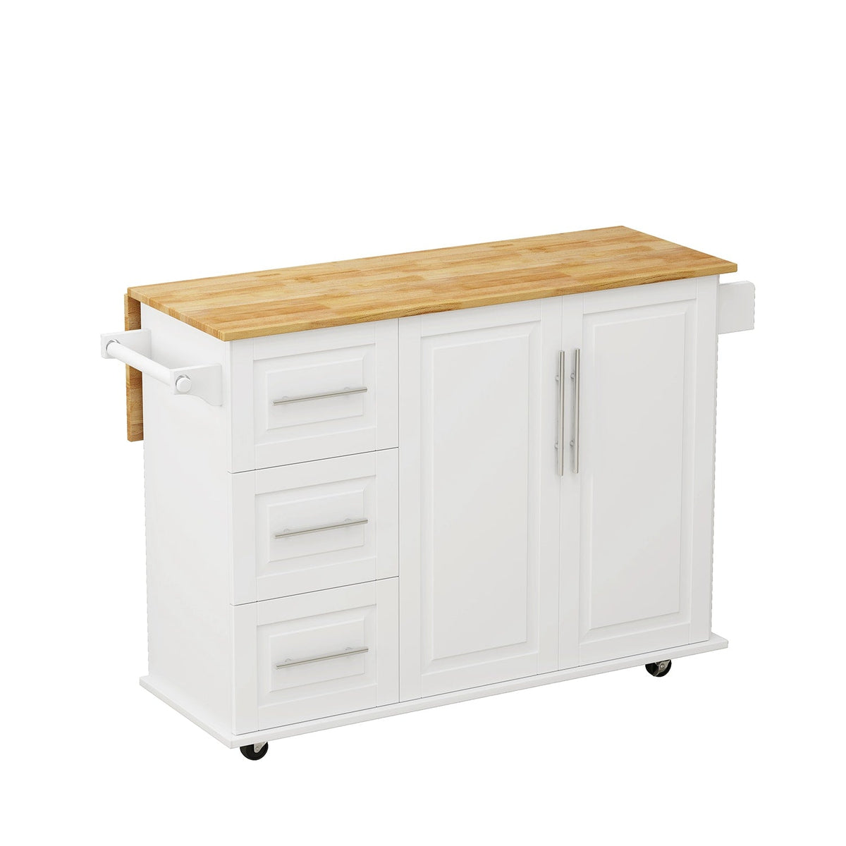 Bybafun White Mdf Base with Mdf Wood Top Rolling Kitchen Cart (29.9-in x 52-in x 35.4-in)