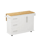 Bybafun White Mdf Base with Mdf Wood Top Rolling Kitchen Cart (29.9-in x 52-in x 35.4-in)