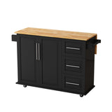 Bybafun Black Mdf Base with Mdf Wood Top Rolling Kitchen Cart (29.9-in x 52-in x 35.4-in)