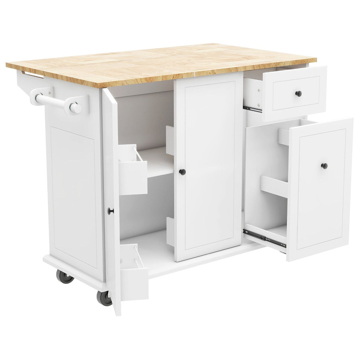 Bybafun White Mdf Base with Wood Top Rolling Kitchen Cart (28.7-in x 53.9-in x 36.8-in)