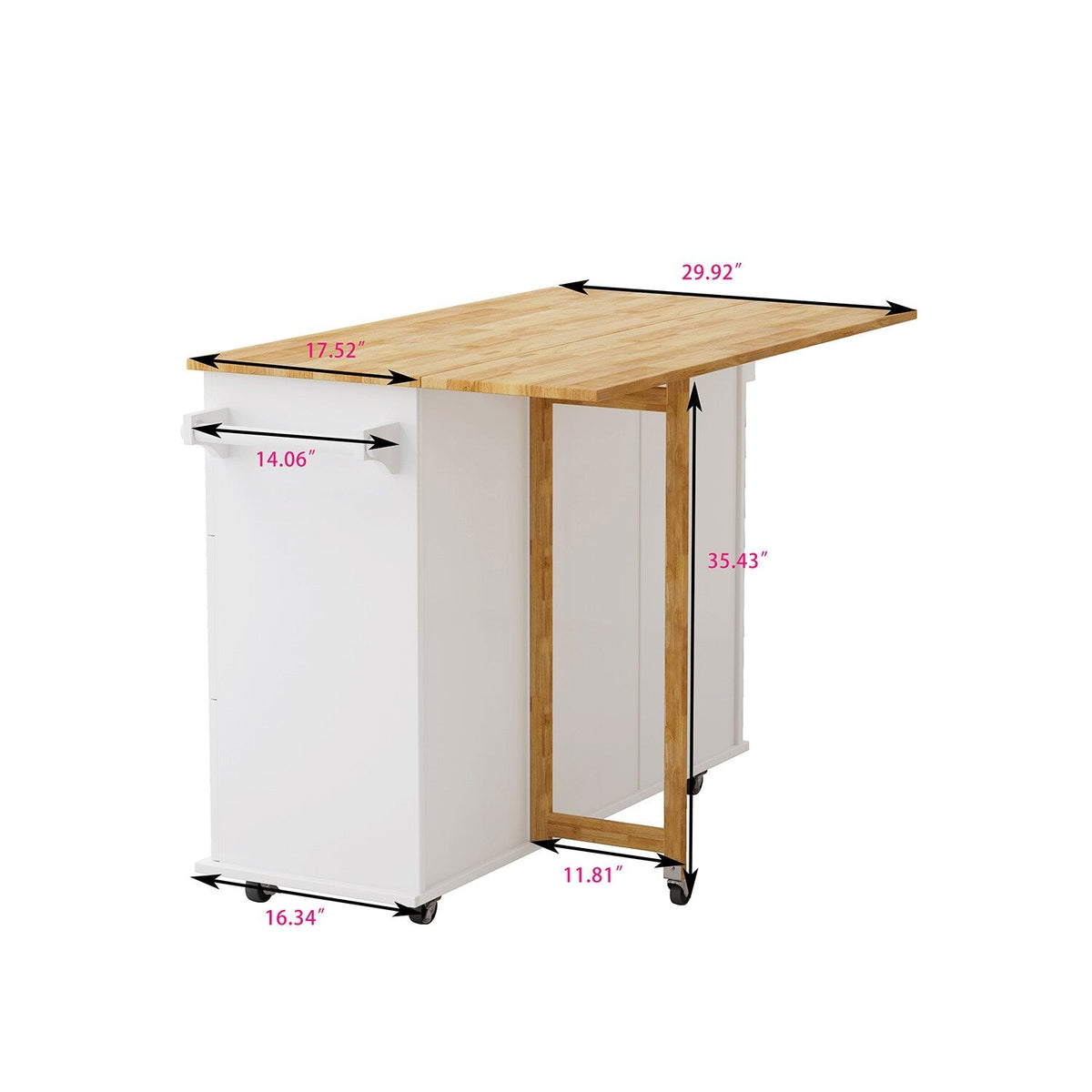 Bybafun White Mdf Base with Mdf Wood Top Rolling Kitchen Cart (29.9-in x 52-in x 35.4-in)