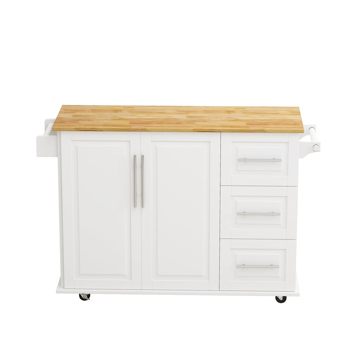 Bybafun White Mdf Base with Mdf Wood Top Rolling Kitchen Cart (29.9-in x 52-in x 35.4-in)