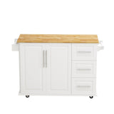 Bybafun White Mdf Base with Mdf Wood Top Rolling Kitchen Cart (29.9-in x 52-in x 35.4-in)