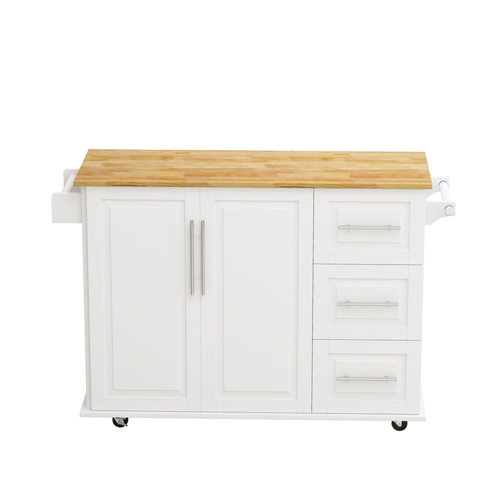 Bybafun White Mdf Base with Mdf Wood Top Rolling Kitchen Cart (29.9-in x 52-in x 35.4-in)