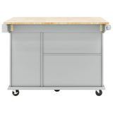 Bybafun Gray Mdf Base with Wood Top Rolling Kitchen Cart (28.7-in x 53.9-in x 36.8-in)