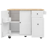 Bybafun White Mdf Base with Wood Top Rolling Kitchen Cart (28.7-in x 53.9-in x 36.8-in)
