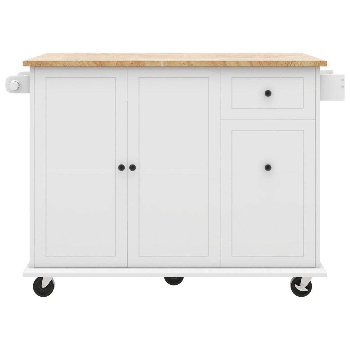 Bybafun White Mdf Base with Wood Top Rolling Kitchen Cart (28.7-in x 53.9-in x 36.8-in)