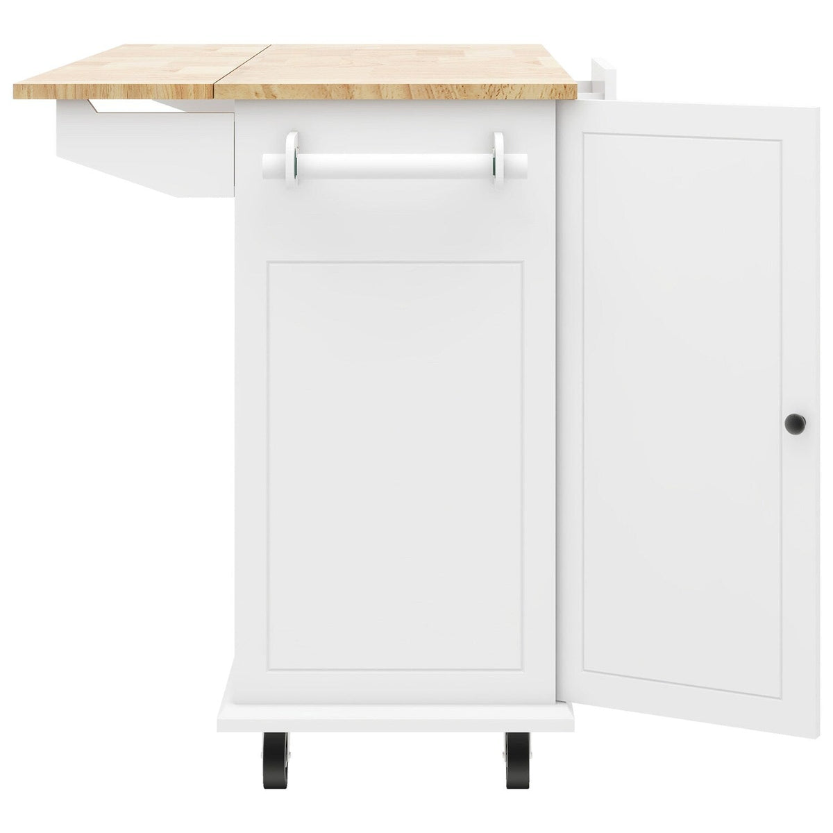 Bybafun White Mdf Base with Wood Top Rolling Kitchen Cart (28.7-in x 53.9-in x 36.8-in)