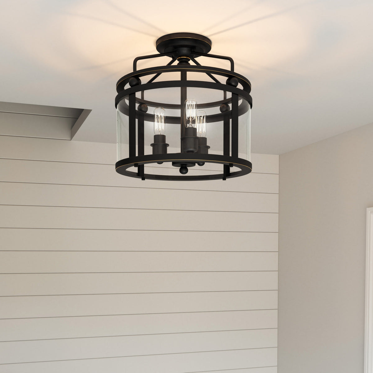 Quoizel Norfolk 11.87-in Oil Rubbed Bronze Transitional Semi-Flush Mount Light